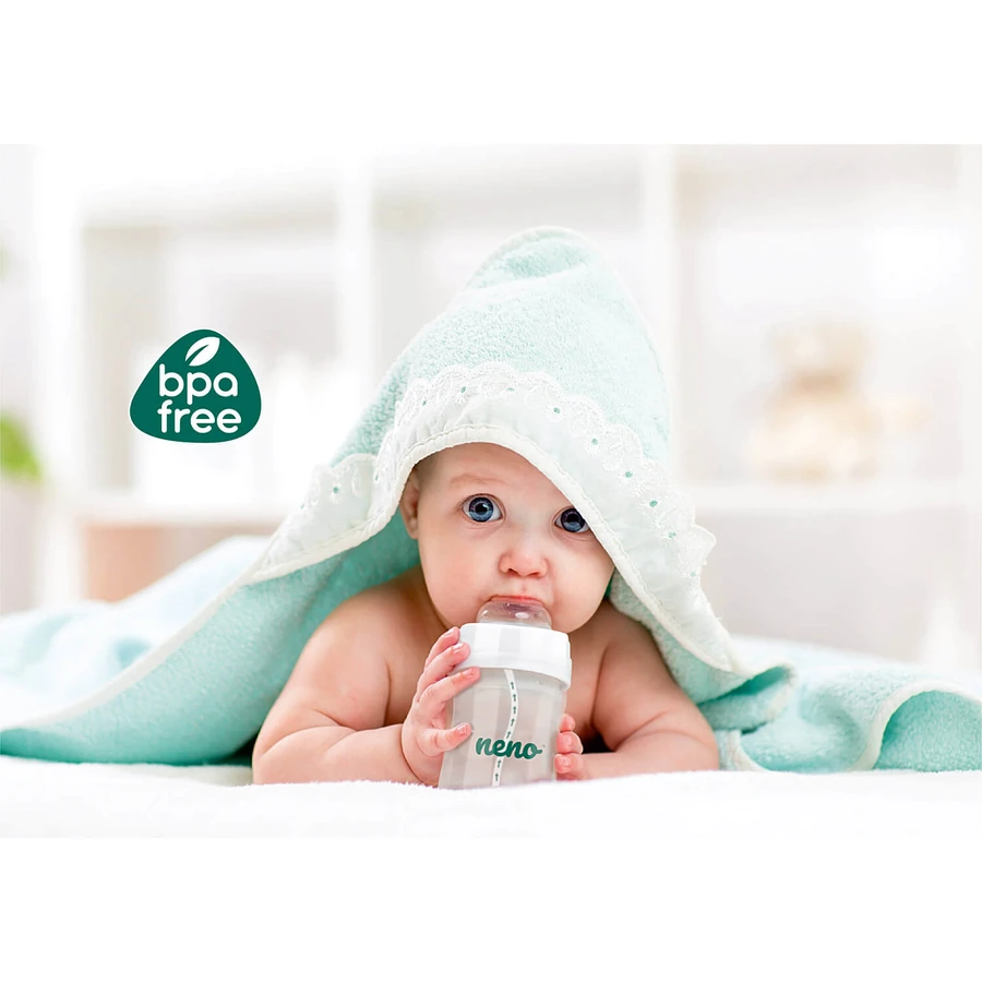 Neno-fles, antikoliekfles voor voeden en leren drinken, met speen en verzwaarde slang, 3-6 maanden, 240 ml