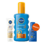 Nivea Sun Luminous 630 set, vloeibare gezichtszonnebrandcrème, SPF 50+, 50 ml + spray tanning lotion, SPF 50, 200 ml + tanning lotion, SPF 30, 30 ml gratis