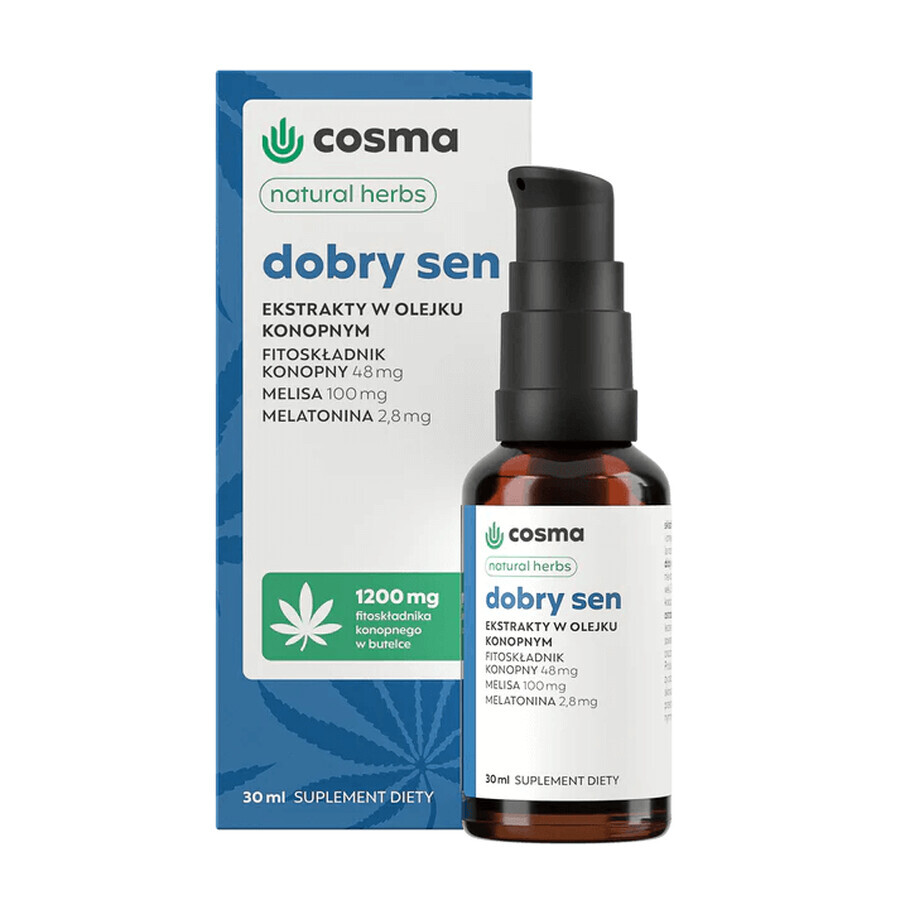 Cosma Cannabis Natural Herbs Good Sleep, extracte în ulei de cânepă, picături, 30 ml