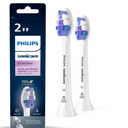 Capete de schimb pentru periuta sonica Philips Sonicare S2 Sensitive, 2 bucati, HX6052/10, Philips