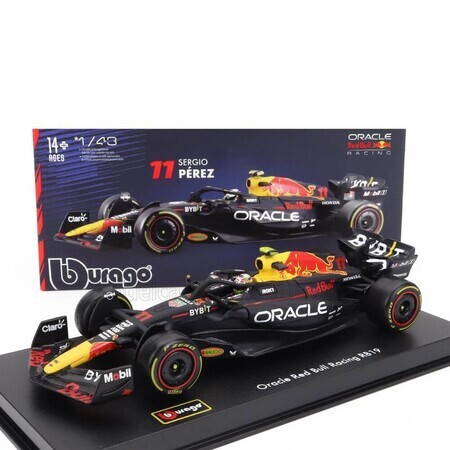 Macheta masinuta Oracle Red Bull Racing RB19 cu casca Sergio Perez, +14 ani, 1:43, Bburago