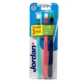 Set of 3 toothbrushes for adults Clean Smile, Soft, Multicolor, Jordan