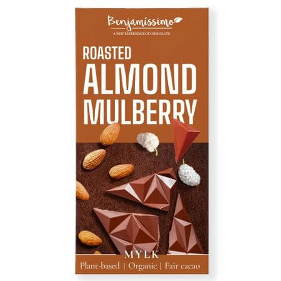 Biologische chocolade met amandelen en moerbeien, 60 g, Benjamisimo