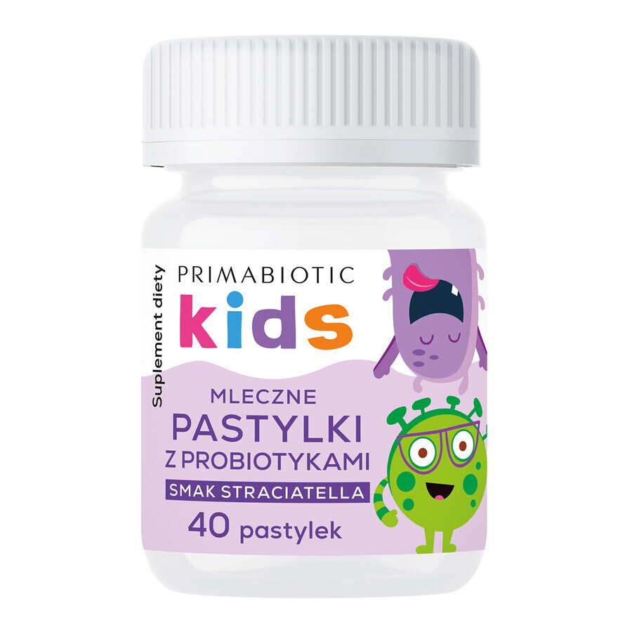 Pastile de lapte Primabiotic Kids cu probiotice, aromă straciatella, 40 pastile