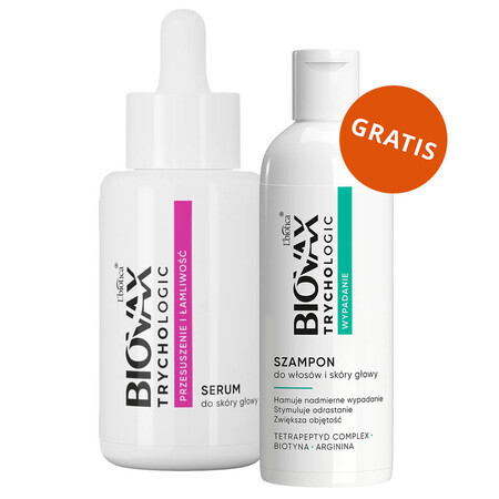 Biovax Tryvax Trychologic Droogheid en Kreupelheid, hoofdhuidserum 50 ml + haar- en hoofdhuidshampoo 50 ml gratis