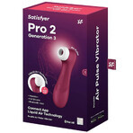 Satisfyer Pro 2 Generation 3 Connect App, masaj clitoridian vibrator fără contact, controlat prin aplicație, roșu