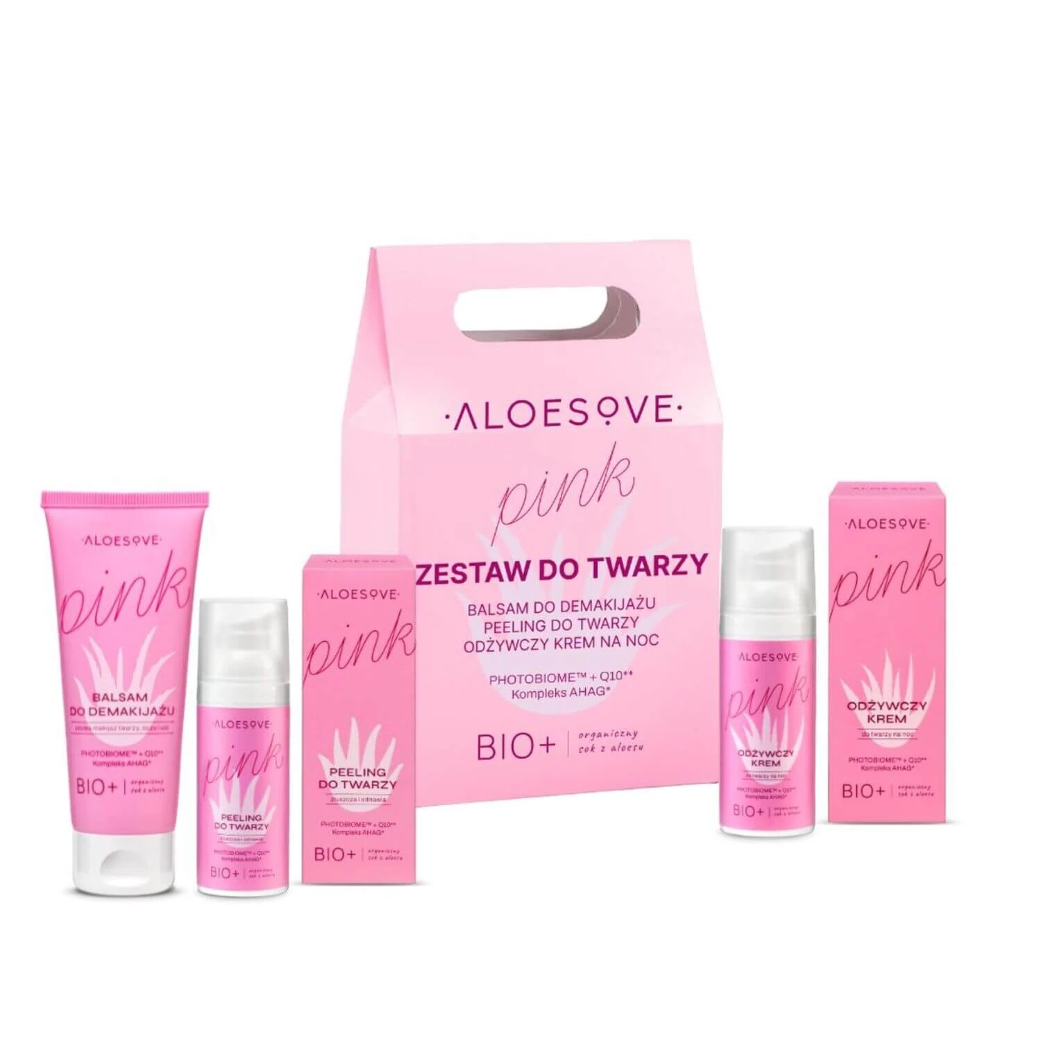 Aloesove Pink Face Kit, reinigingslotion, 75ml + gezichtsscrub, 50ml + voedende nachtcrème, 50ml