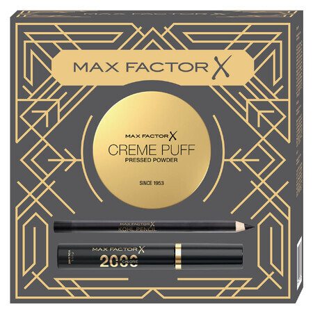 Set Max Factor, 2000 Calorie Black, mascara, 9 ml + Cremepuff, translucide 005, 14 g + Kohl Pencil, eyeliner, noir, 4 g