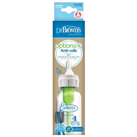 Dr. Browns Anti-Colic Glasflasche mit engem Hals, Options+, 250 ml