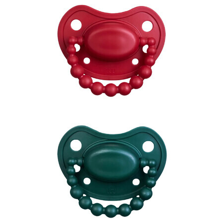 Set Luu Kids, ciuccio, posizionamento, in silicone, verde santo e rosso babbo natale, 0-3 mesi, 2 pezzi