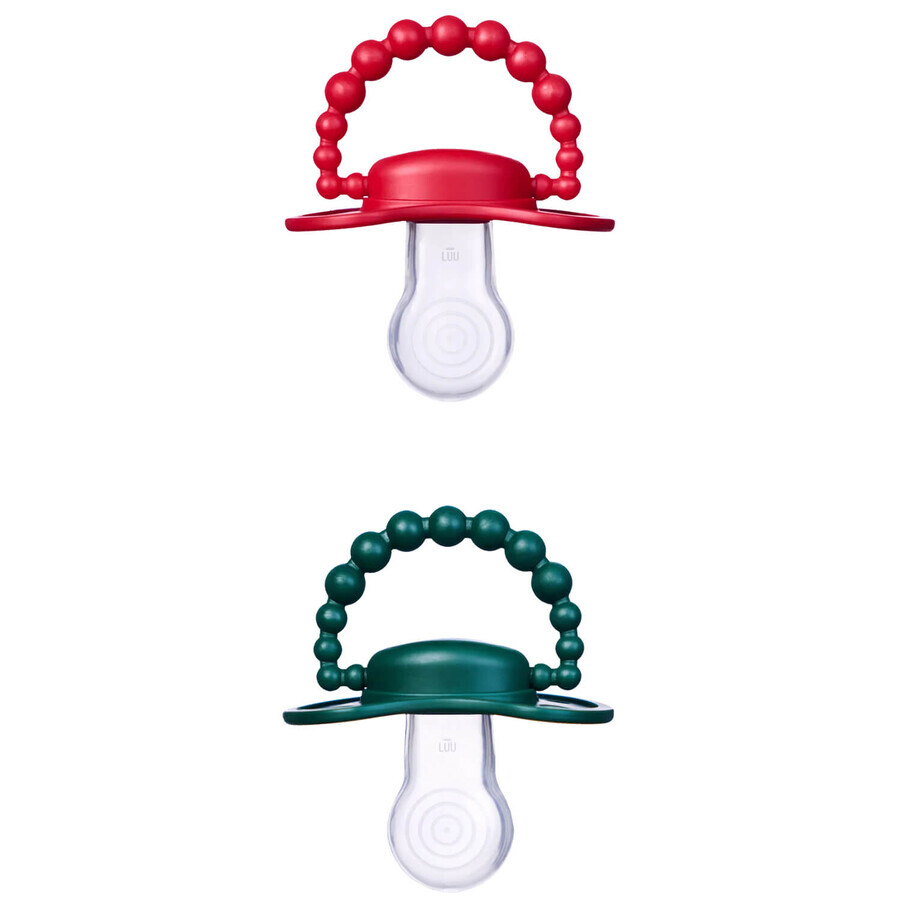 Set Luu Kids, ciuccio, posizionamento, in silicone, verde santo e rosso babbo natale, 0-3 mesi, 2 pezzi