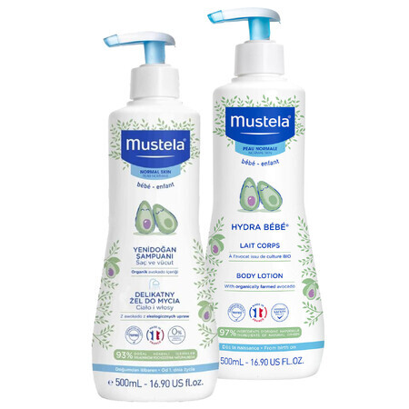 Mustela Bebe Enfant Set, erster Tag Waschgel 500 ml + erster Tag Körpermilch 500 ml