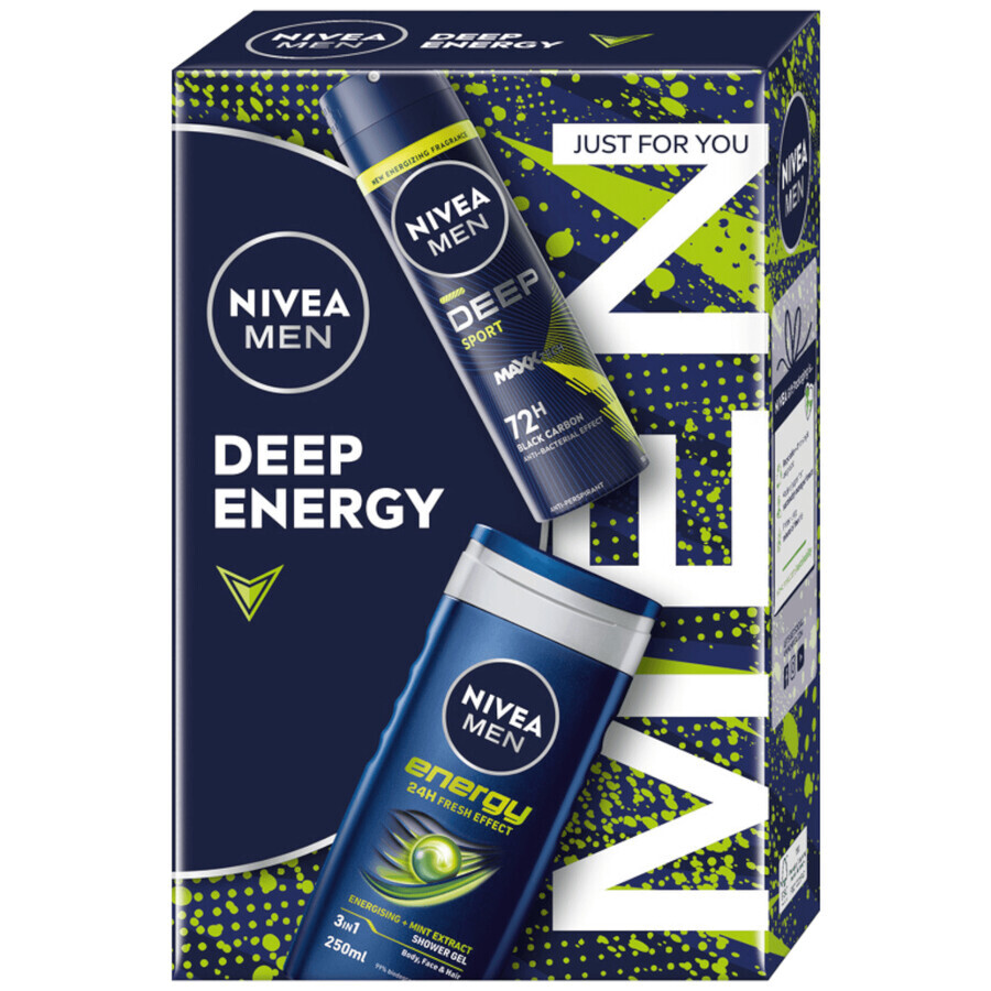 Nivea Men Deep Energy Set, douchegel 250 ml + antitranspirant 250 ml