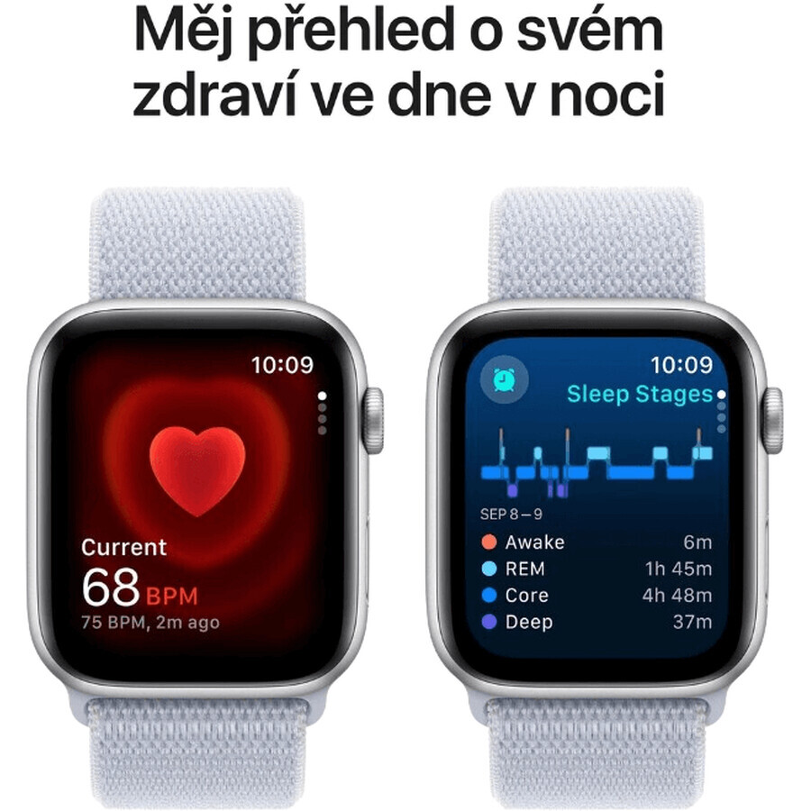 Apple Watch SE (2024) Cellular 40 mm, aluminium zilver met wolkenblauw schakelbandje