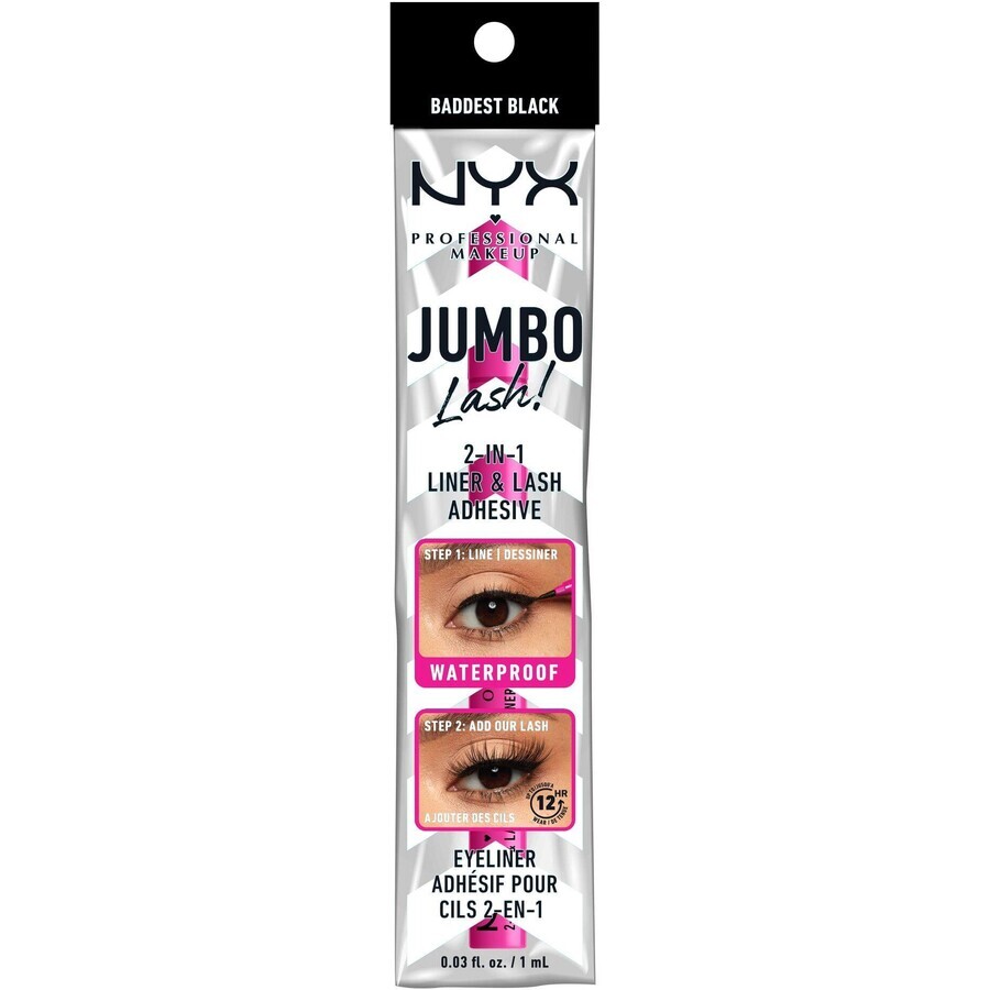 NYX Professionele Make-up Jumbo Wimper! 2in1 Liner & Wimperlijm 01 Baddest Black 1 ml