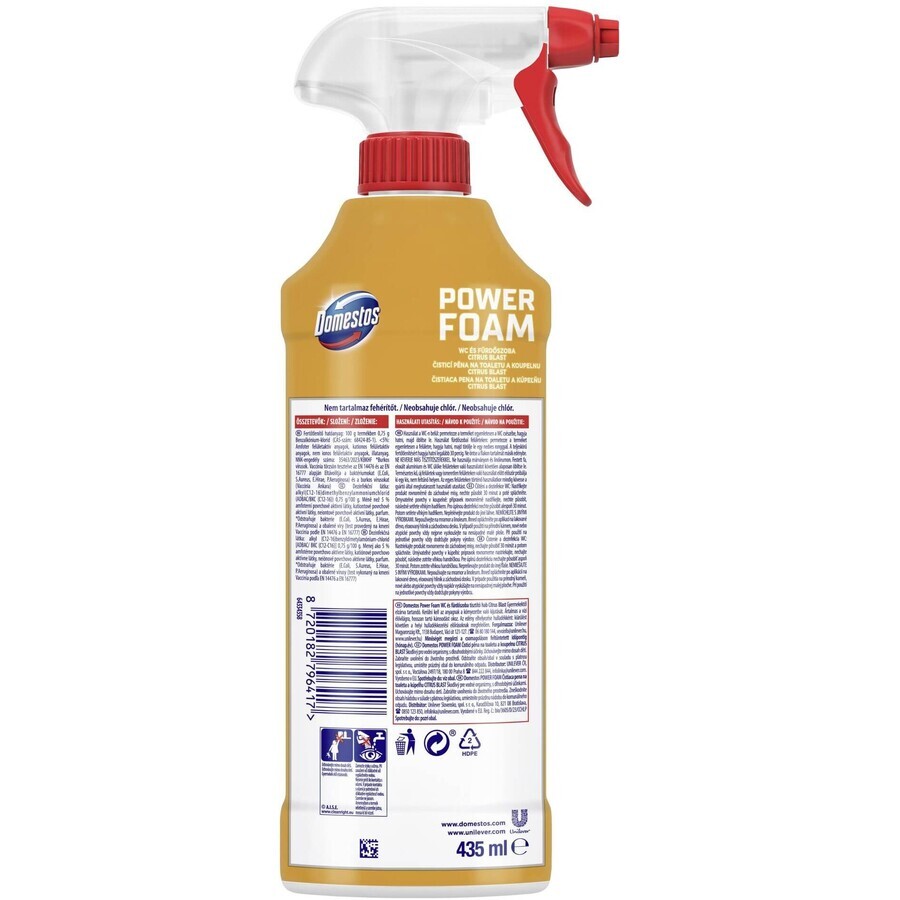 Domestos Power foam Detergente in schiuma agli agrumi per bagni e toilette 435 ml