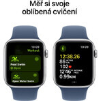 Apple Watch SE GPS + Cellular 44mm Zilveren aluminium behuizing met denim sportband - M/L