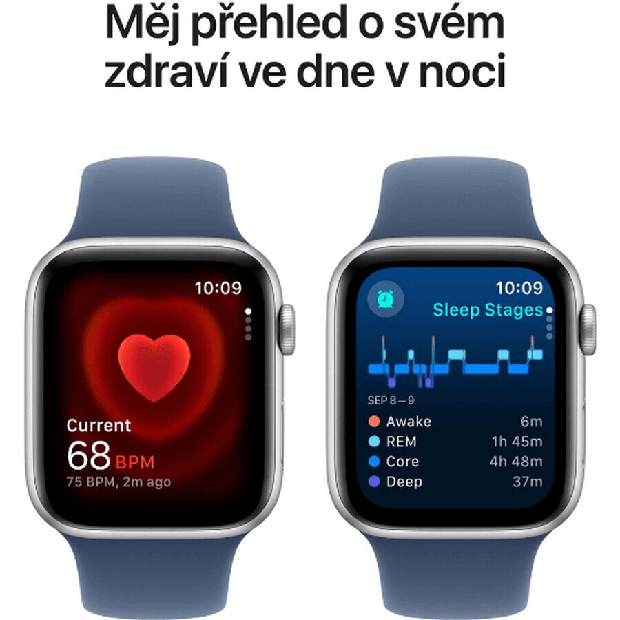 Apple Watch SE GPS + Cellular 44mm Zilveren aluminium behuizing met denim sportband - M/L