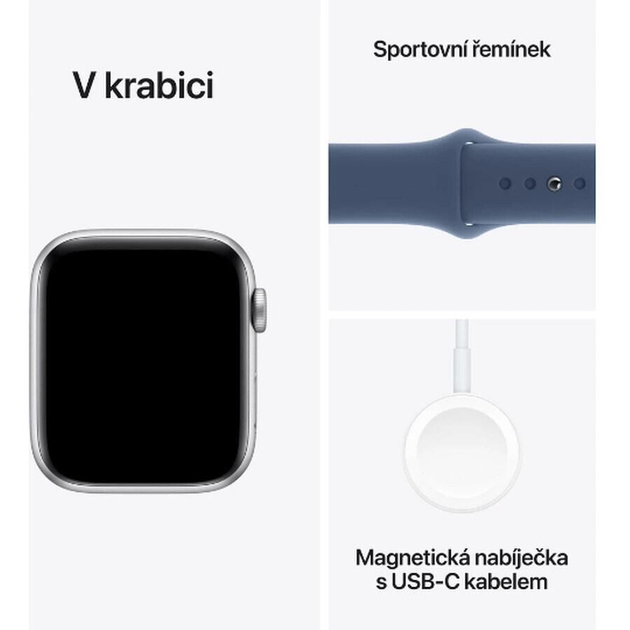 Apple Watch SE GPS + Cellular 44mm Zilveren aluminium behuizing met denim sportband - M/L