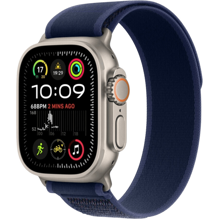 Apple Watch Ultra 2 (2024) 49mm, Natuurlijk titanium met blauw spoor trekt M/L