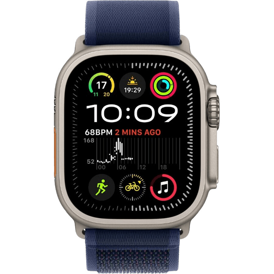 Apple Watch Ultra 2 (2024) 49mm, Natuurlijk titanium met blauw spoor trekt M/L