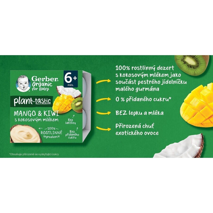 Gerber Bio 100% plantaardig mango en kiwi toetje met kokosmelk 4 x 90 g