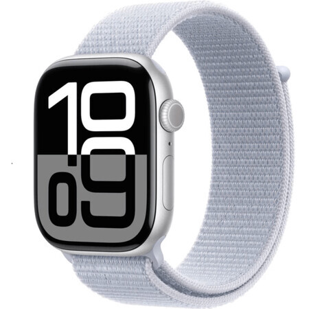 Apple Watch Series 10 GPS 42mm Zilver Aluminium Behuizing met Sport Gesp Blauw Wolk