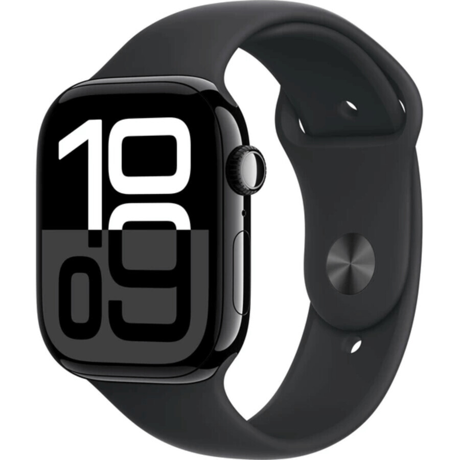 Apple Watch Series 10 GPS + Cellular 46mm Jet Black Aluminium Behuizing met Zwarte Sport Band - M/L