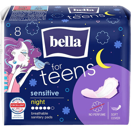 Bella For teens ultrafijne gevoelige pads voor 's nachts 8 stuks