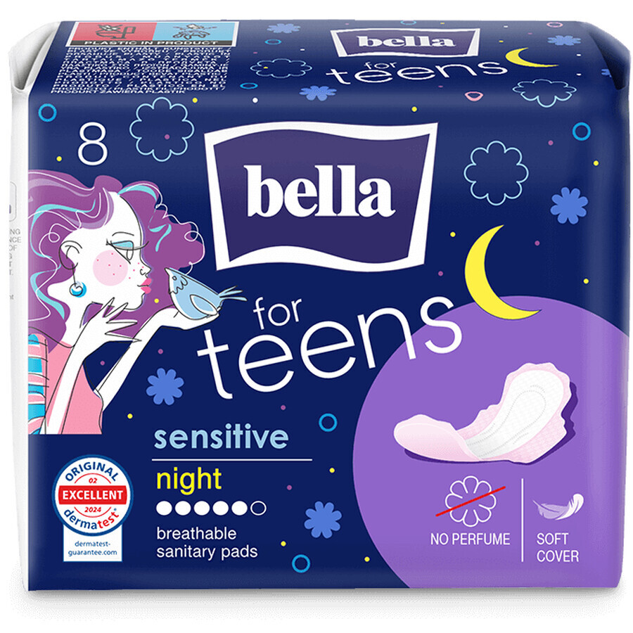 Bella For teens ultrafijne gevoelige pads voor 's nachts 8 stuks