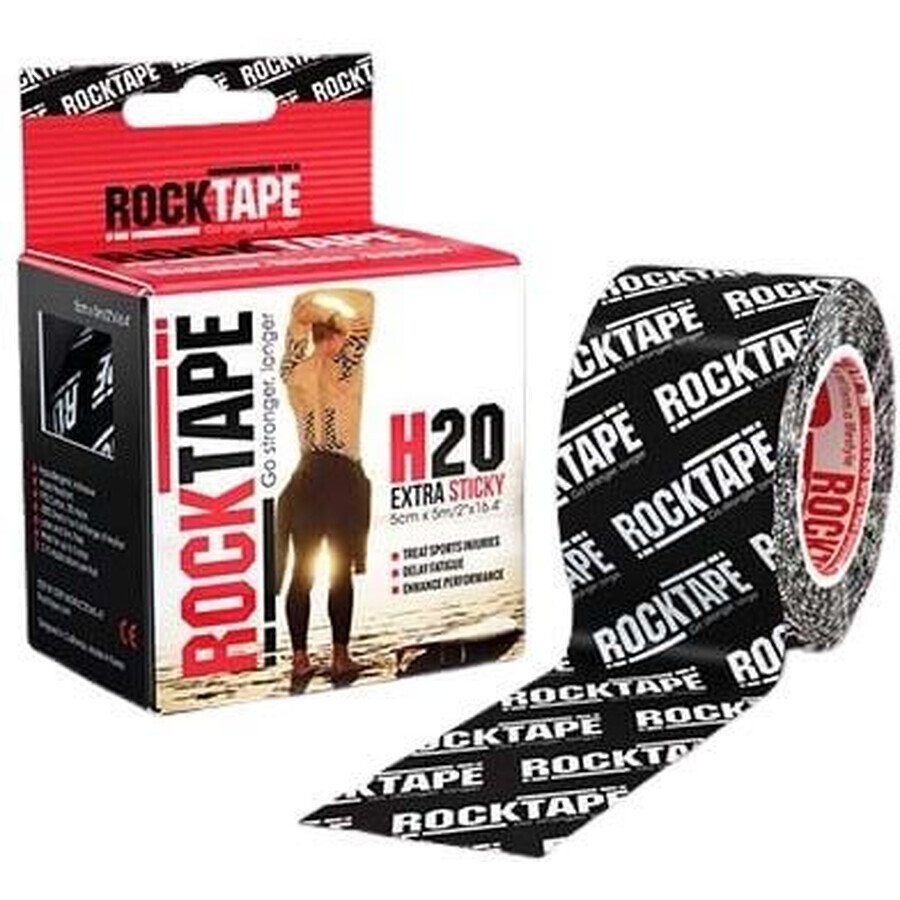 Kinesiologische tape RockTape H2O, zwart logo 5 m