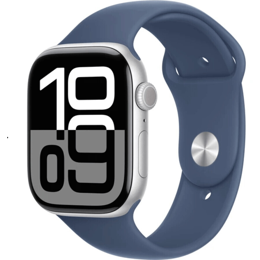 Apple Watch Series 10 GPS 42mm Zilveren aluminium behuizing met denim sportband - M/L