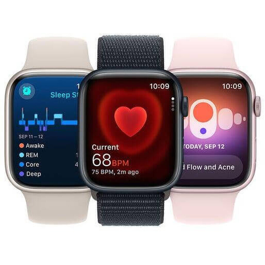 Apple Watch Series 9 GPS 45 mm Midnight aluminium behuizing met Midnight sportband - M/L