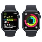 Apple Watch Series 9 GPS 45 mm Midnight aluminium behuizing met Midnight sportband - M/L