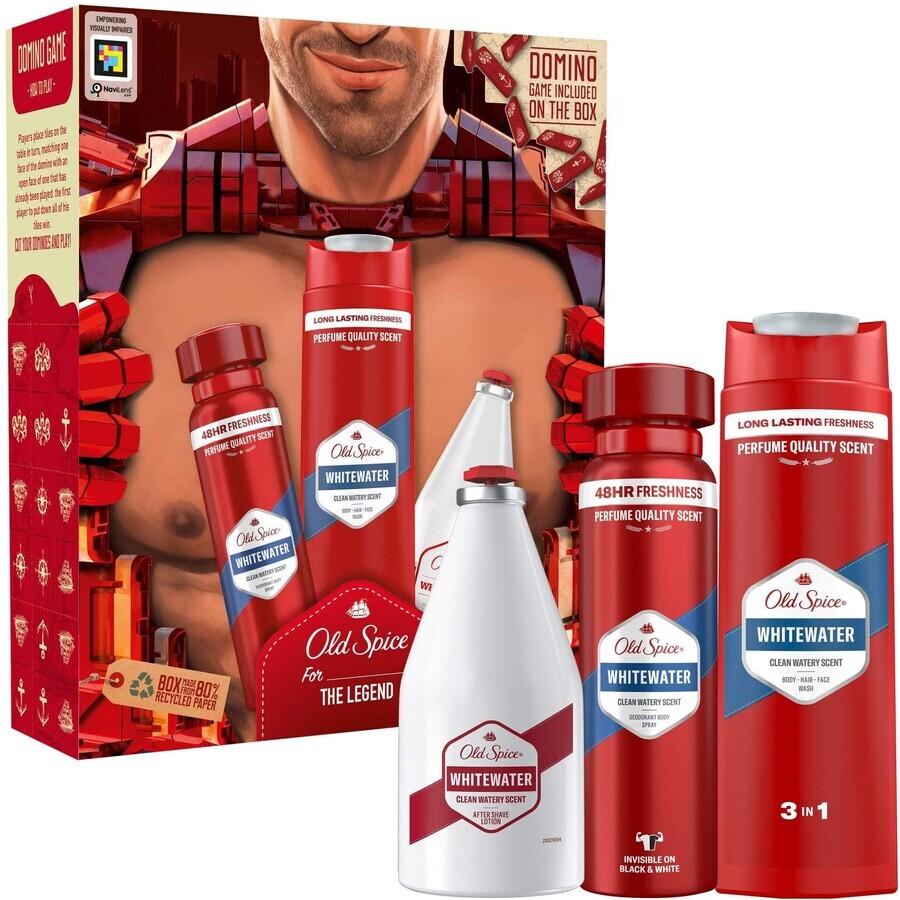 Old Spice Ironman per uomo: set con deodorante spray, gel doccia e dopobarba Whitewater al fresco sapore di Whitewater