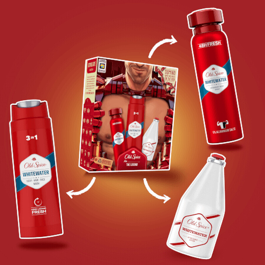 Old Spice Ironman per uomo: set con deodorante spray, gel doccia e dopobarba Whitewater al fresco sapore di Whitewater