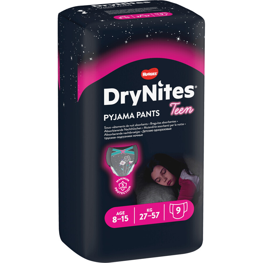 Huggies® Dry Nites Grote Luiers voor Meisjes 27-57 kg, 9 stuks