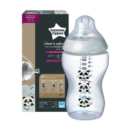 Biberon en PP Closer to Nature Panda Bears 340ml, +3 mois, Tommee Tippee