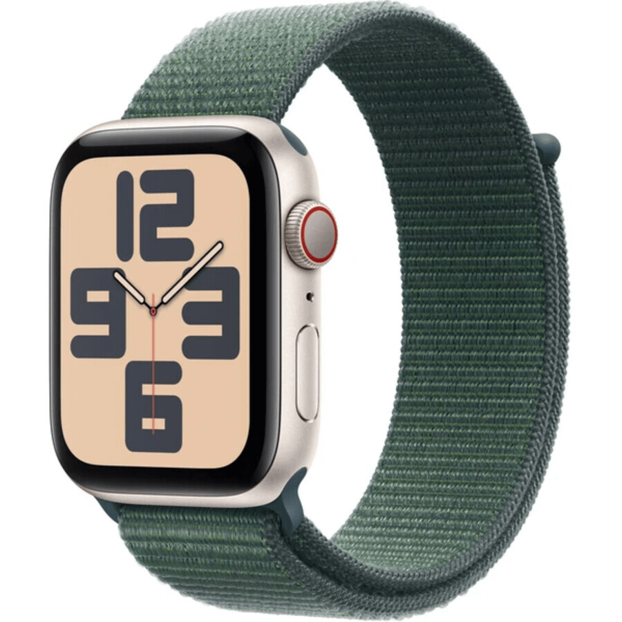 Apple Watch SE GPS + Cellular 44mm Starlight Aluminium Behuizing met Sport Loop Lake Green