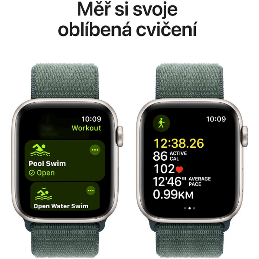 Apple Watch SE GPS + Cellular 44mm Starlight Aluminium Behuizing met Sport Loop Lake Green