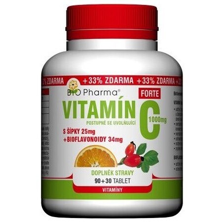 Bio Pharma Vitamina C con escaramujo 1000 mg FORTE 120 comprimidos