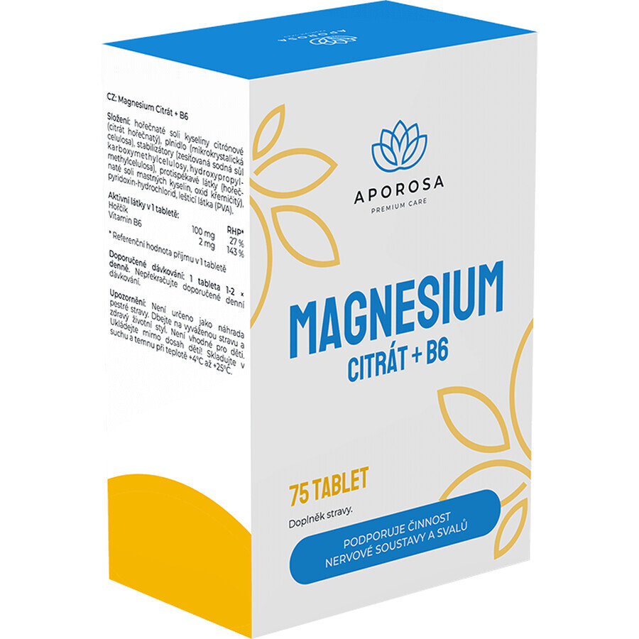 Aporosa magnesiumcitraat + B6 75 tabletten