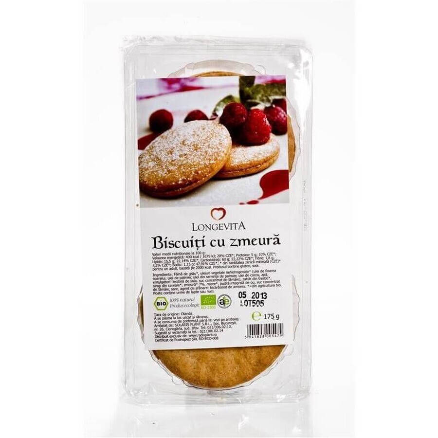 Biologische frambozenkoekjes, 175 g, Longevita