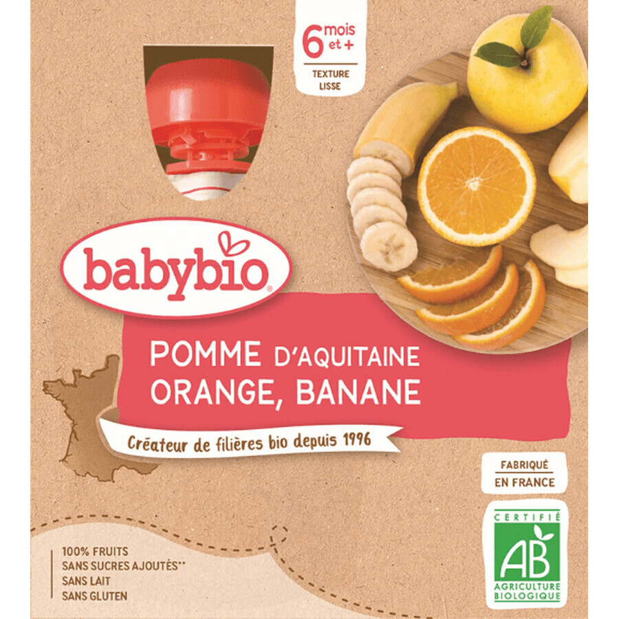 Babybio doypack appel, sinaasappel, banaan 4 x 90 g