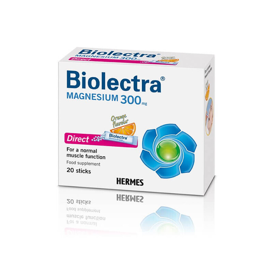 Biolectra Magnésium 300 mg direct avec arôme d'orange, 20 sachets, Hermes Arzneimittel