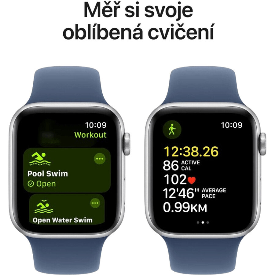 Apple Watch SE (2024) Cellular 40mm, zilver aluminium met Denim Sport Strap M/L