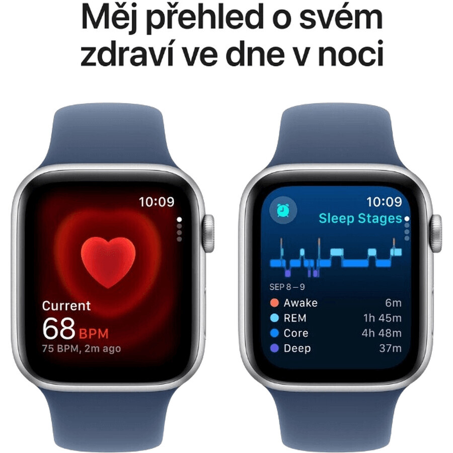 Apple Watch SE (2024) Cellular 40mm, zilver aluminium met Denim Sport Strap M/L