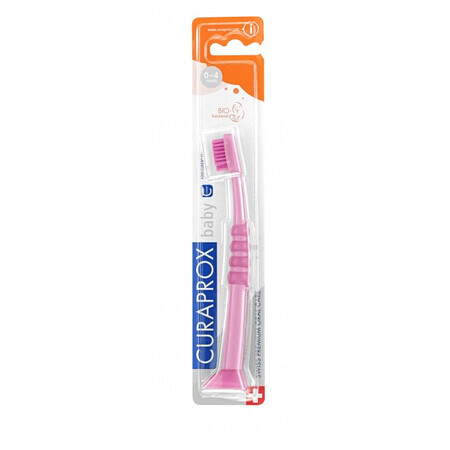 Brosse à dents Curaprox pour enfants de 0 à 4 ans, rose avec poils roses