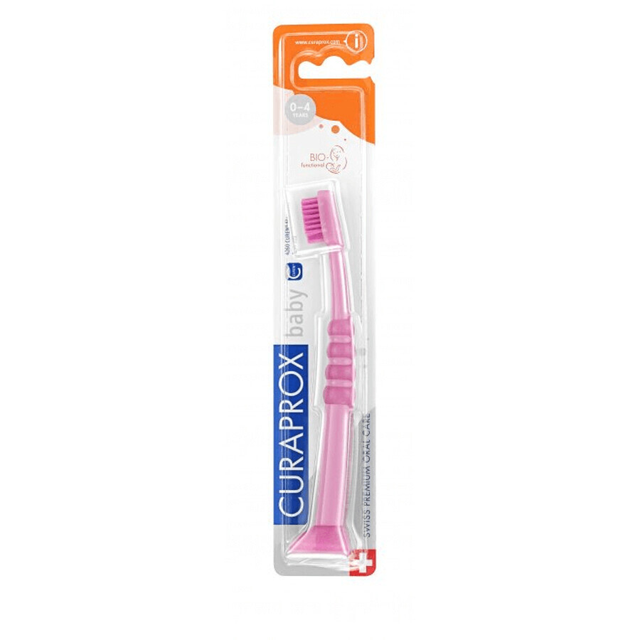 Brosse à dents Curaprox pour enfants de 0 à 4 ans, rose avec poils roses