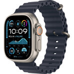 Apple Watch Ultra 2 (2024) 49 mm, natuurlijk titanium met marineblauw oceaan horlogebandje